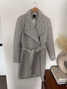 Reitmans Gray Textured Belted Wrap Trench Coat